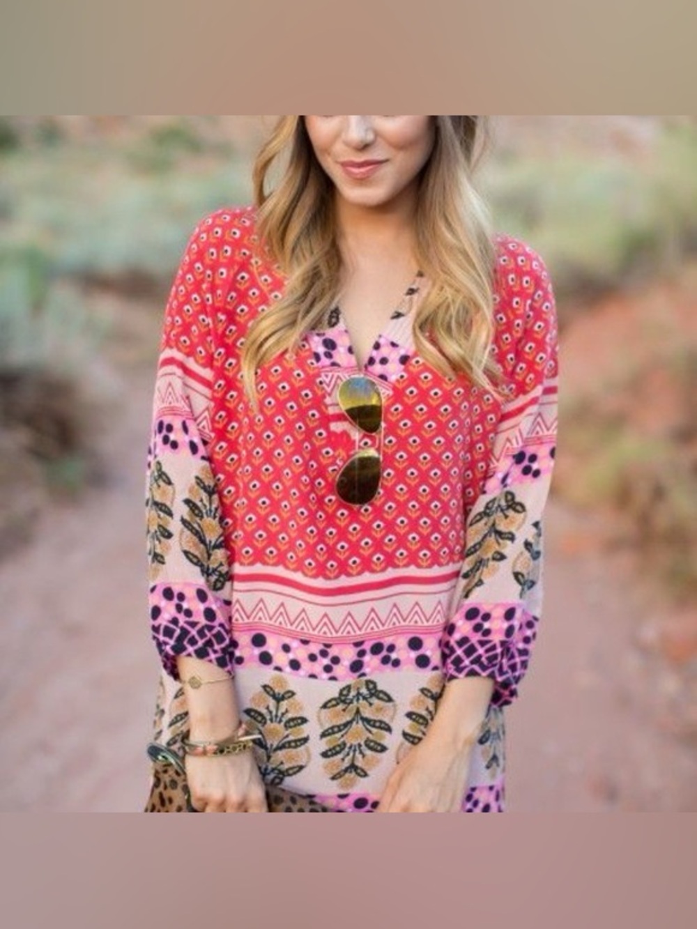Tolani Red Patterned Silk Dress N261-28 - Picture 2 of 8